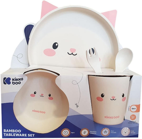 Kikka Boo Σετ Φαγητού Cat από Bamboo Ροζ 5τμχ