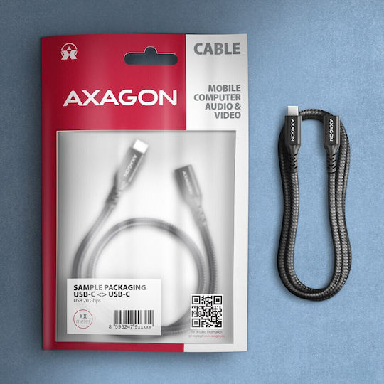 Axagon Geflochtenes USB 2.0 Kabel USB-C männlich - USB-C-Buchse 240W Power Delivery Schwarz 0,5 m BUCM32-CF05AB