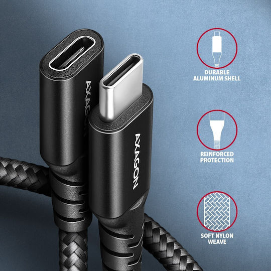 Axagon Geflochtenes USB 2.0 Kabel USB-C männlich - USB-C-Buchse 240W Power Delivery Schwarz 0,5 m BUCM32-CF05AB