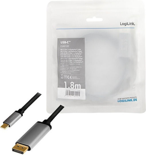 LogiLink USB 3.2 Видео Кабел USB-C Мъжки DisplayPort Златист 18м CUA0100