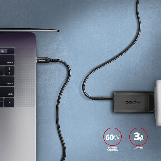 Axagon Braided USB 2.0 Cable USB-C male - USB-C 60W PD Μαύρο 3m BUCM-CM30AB