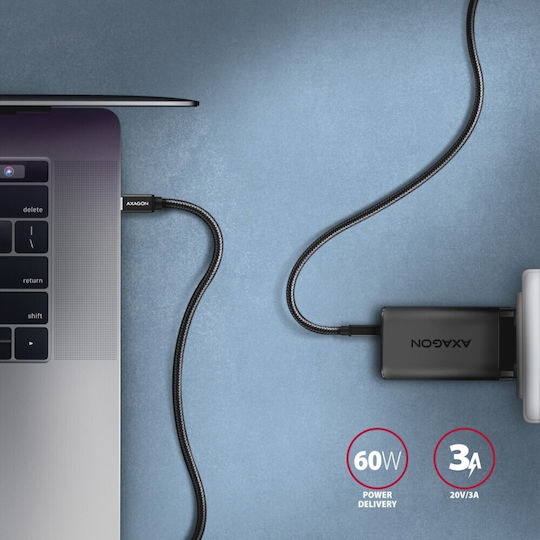 Axagon Braided USB 3.0 Cable USB-C Male - USB-C 60W PD Black 1m