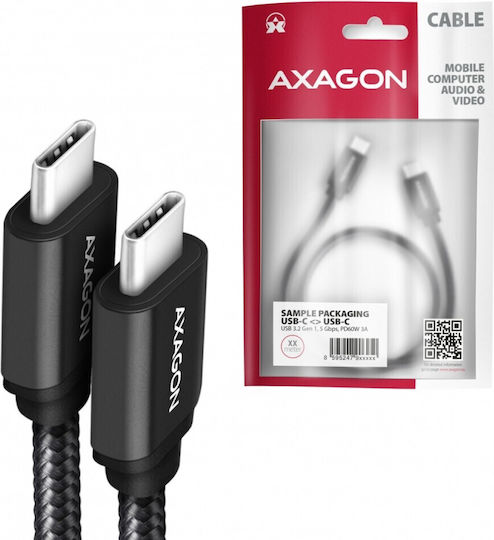 Axagon Braided USB 3.0 Cable USB-C Male - USB-C 60W PD Black 1m