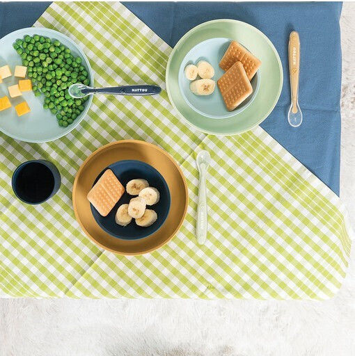 Nattou Feeding Set made of Silicone with Non-Slip Base Light Blue 3pcs for 6+ months