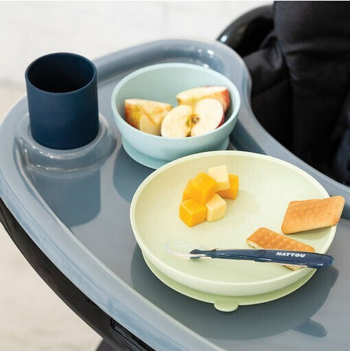 Nattou Feeding Set made of Silicone with Non-Slip Base Light Blue 3pcs for 6+ months