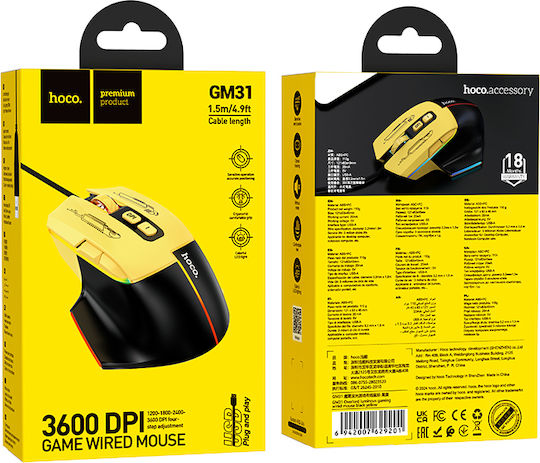 Hoco GM31 Gaming Mouse 3600 DPI Black