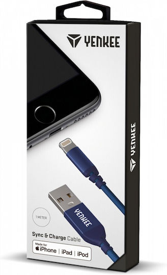 Yenkee Плетена USB-A към Lightning кабел Син 1м (YCU 611 BE)
