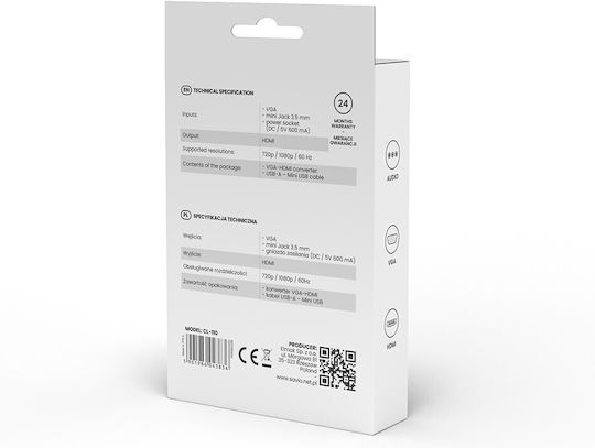 Savio Μετατροπέας VGA male σε HDMI female Λευκό 1τμχ CL-110