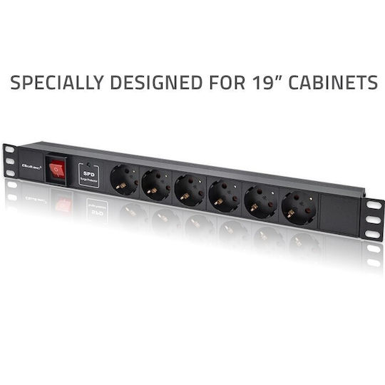 Qoltec PDU din aluminiu pentru rack 19'' 1U 16A 6xSchuko 1.8m