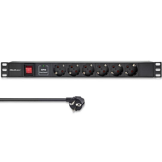 Qoltec PDU din aluminiu pentru rack 19'' 1U 16A 6xSchuko 1.8m