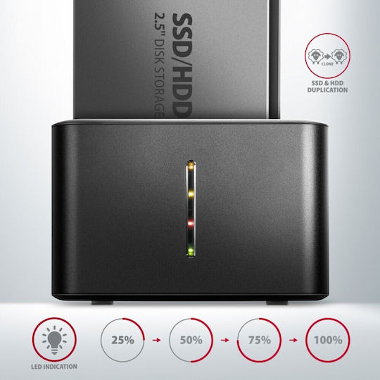 Axagon Докинг Станция За 2 Твърди Диска SATA 2.5" С Връзка USB 2.0 / USB 3.0 / USB 3.1 (ADSA-D25)