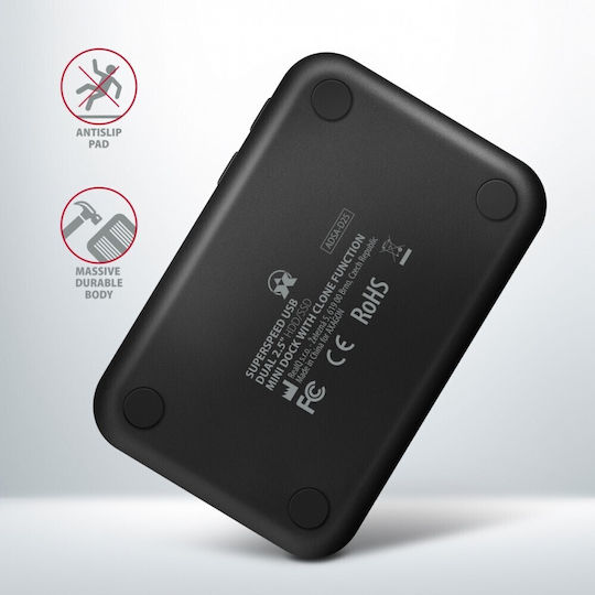 Axagon Докинг Станция За 2 Твърди Диска SATA 2.5" С Връзка USB 2.0 / USB 3.0 / USB 3.1 (ADSA-D25)