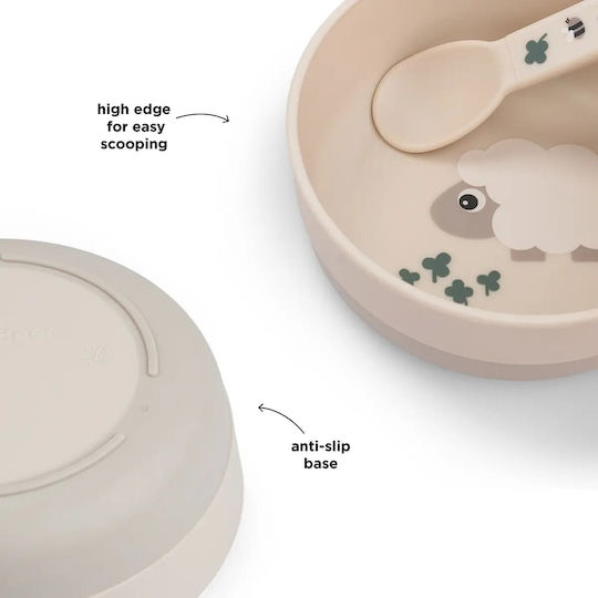 Done by Deer Baby Food Bowl Tiny Farm made of Plastic Beige
