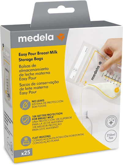 Medela Easy Pour Σακουλάκια Αποθήκευσης Μητρικού Γάλακτος 210ml 25τμχ