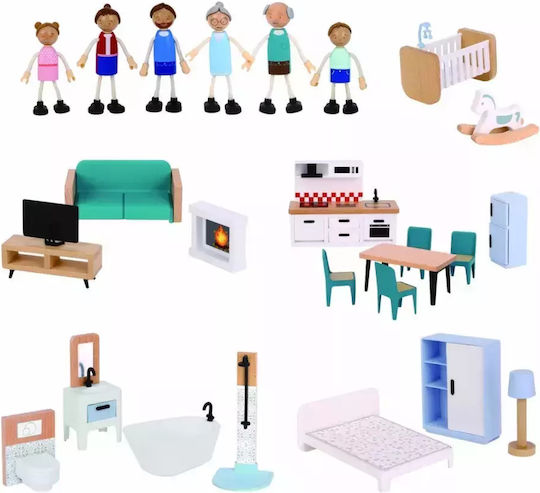 Tooky Toys Dollhouse With 8 Figures Ξύλινο Κουκλόσπιτο