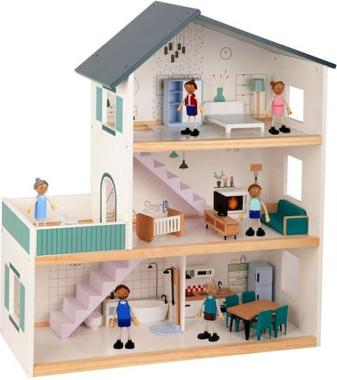 Tooky Toys Dollhouse With 8 Figures Ξύλινο Κουκλόσπιτο