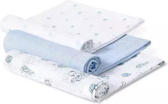 Interbaby Pânze de Înfășat din Muselină Blue Albastru 55x70εκ. 3buc