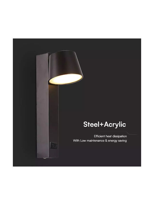 V-TAC Modern Leuchte Wand mit USB-Anschluss Schwarz