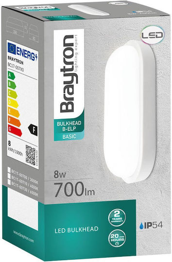 Braytron Стенна Външна Костенурка LED IP54 8W с Студено бяло Светлина 16x9x5.1εκ.