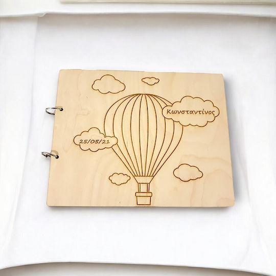 Woodseason Wooden Guest Book with Hot Air Balloon Theme