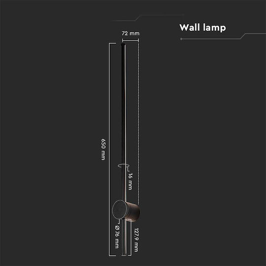 V-TAC Επιτοίχιο Γραμμικό Φωτιστικό LED IP65 12W με Θερμό Λευκό Φως 7.2x65εκ.