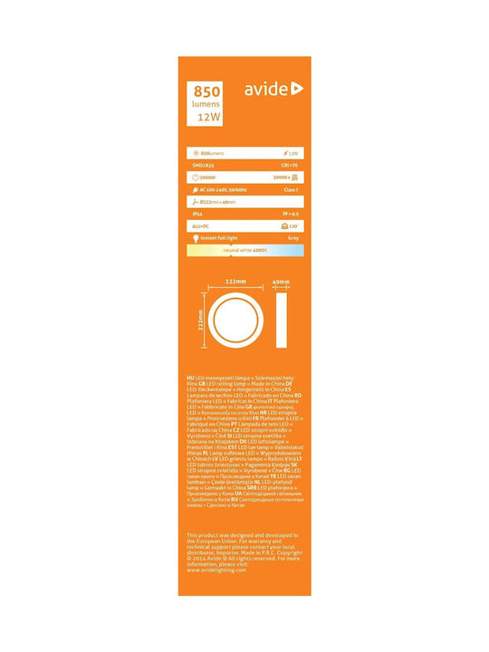 Avide ABHL54-RG-12W-NW Πλαφονιέρα Οροφής Εξωτερικού Χώρου με Ενσωματωμένο LED σε Ασημί Χρώμα 15.001.0212