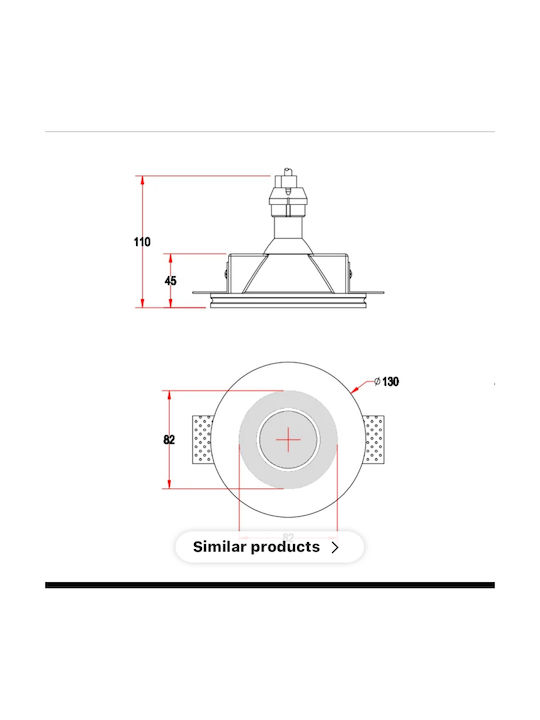 Home Lighting Recessed Spot with Socket GU10 White 13x13cm. 1pcs