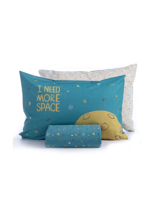 Nef-Nef Homeware Space Set Kids Duvet Cover Single with Pillowcase Cotton Outer Space 160x240cm