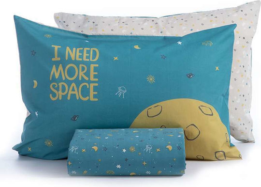 Nef-Nef Homeware Space Set Kids Duvet Cover Single with Pillowcase Cotton Outer Space 160x240cm