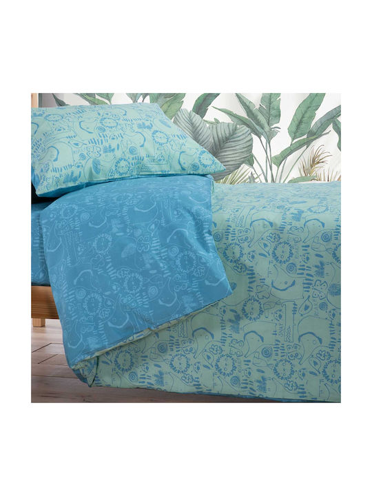 Nef-Nef Homeware Jungle Set Kids Duvet Cover Single with Pillowcase Cotton Jungle 160x240cm