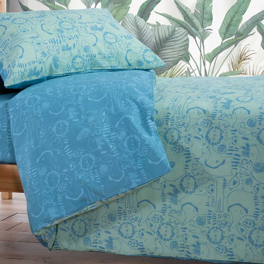 Nef-Nef Homeware Jungle Set Kids Duvet Cover Single with Pillowcase Cotton Jungle 160x240cm