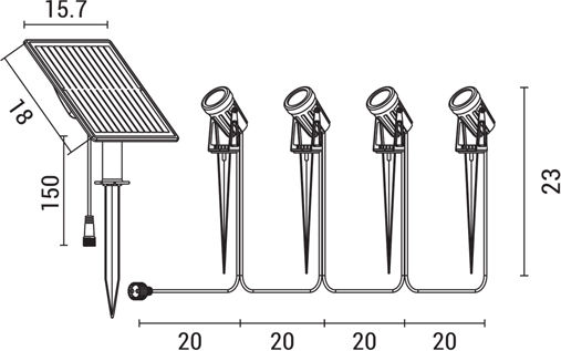 Eurolamp Set of 4 Stake Solar Lights 1.5W 200lm with Natural White Light 4000K IP44