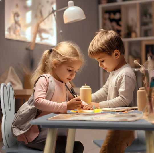 Kinder Tischset mit Stühlen aus Holz Gray Ricokids