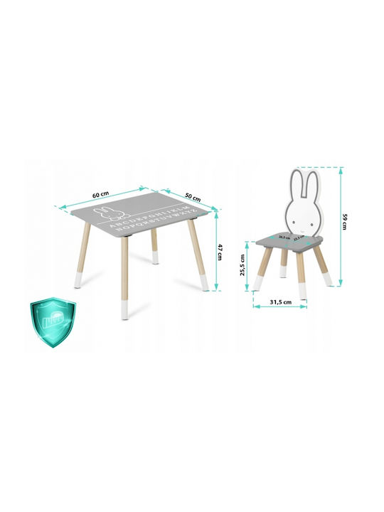 Kids Table and Chairs Set made of Wood Gray Ricokids