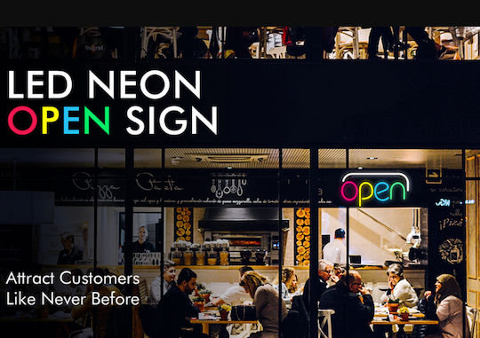 Roza Neon Light Sign Open "44x22" LED Sign One - Sided 44x22cm Red / Blue / Green / Yellow