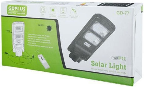 GDPLUS Ηλιακό Φωτιστικό Δρόμου 40W Ψυχρό Λευκό 6500K με Αισθητήρα Κίνησης, Φωτοκύτταρο και Τηλεχειριστήριο IP65 50x23x5εκ.