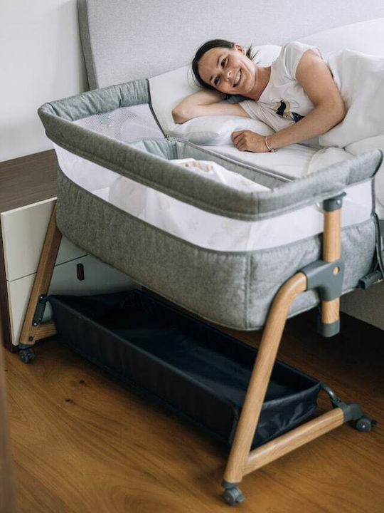 FreeOn Cradle with Mattress, Side Opening, and Wheels Gray