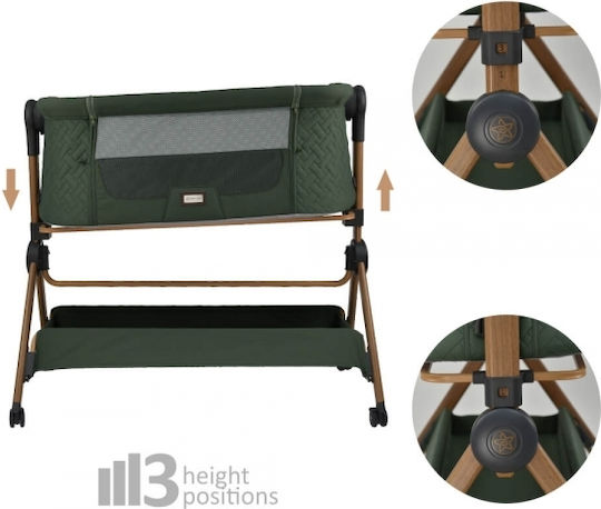 Bebe Stars Cradle with Mattress, Side Opening, and Wheels Green
