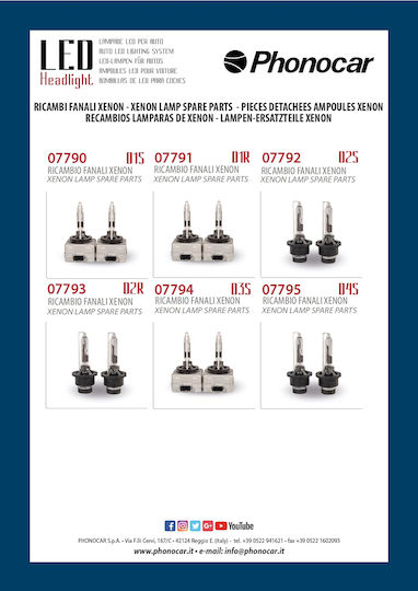 Phonocar Λάμπες Αυτοκινήτου D1S Xenon 6000K Ψυχρό Λευκό 12V 35W 2τμχ
