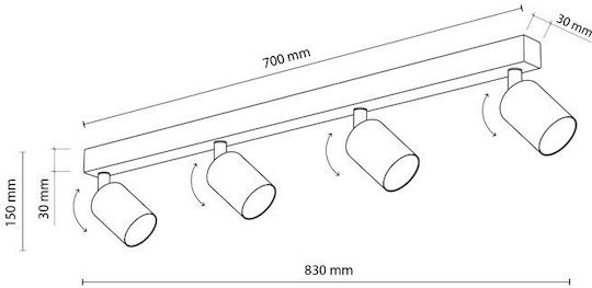TK Lighting Σποτ με 4 Φώτα και με Ντουί GU10 σε Μαύρο Χρώμα