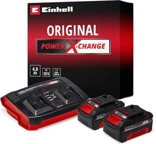 Einhell Σετ 2 Μπαταριών Εργαλείου Λιθίου 18V Χωρητικότητας 4Ah με Φορτιστή