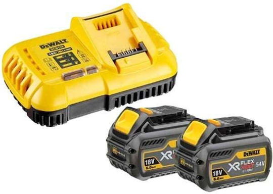 DEWALT Σετ 2 Μπαταριών Εργαλείου Λιθίου 18V Χωρητικότητας 6Ah με Φορτιστή Flexvolt