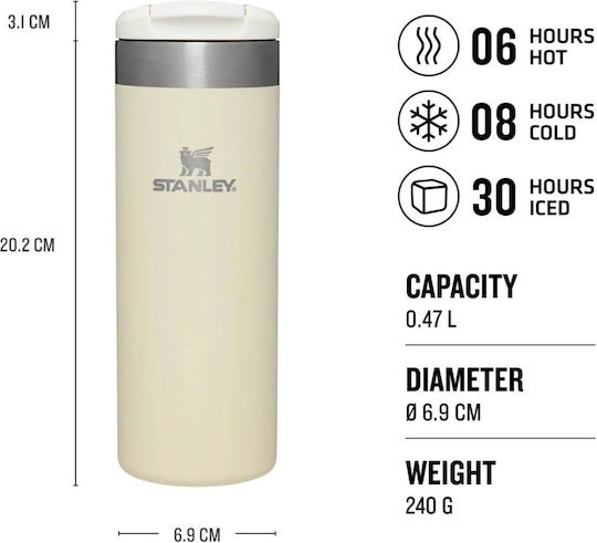 Stanley AeroLight Transit Glass Thermos Stainless Steel BPA Free 470ml Cream Metallic
