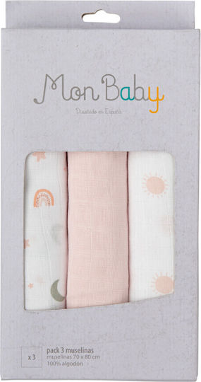 Bimbidreams Pink Rainbows Swaddle Blankets Made of Pink Muslin 80x80cm 3 Pieces