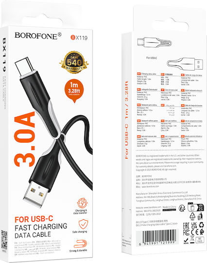 Borofone USB 2.0 Cable USB-C Male - USB-A Black 1m 46613-OC