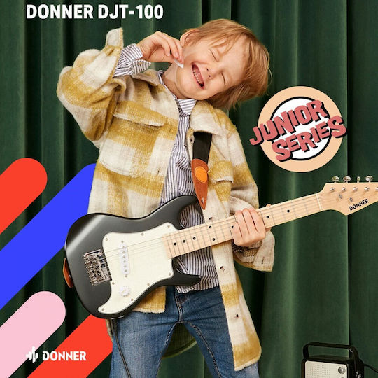 Donner Dsj-100bk Set Elektrische Gitarre Mini 3/4 Schwarze