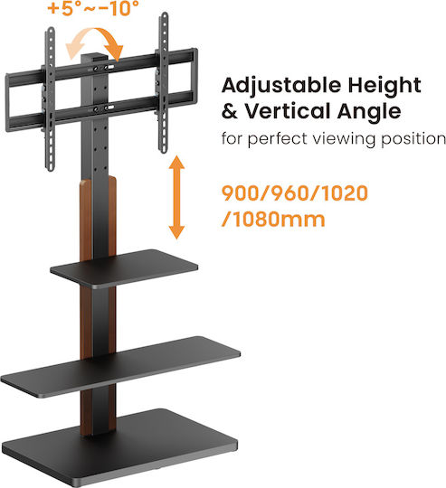 Powertech PT-1422 Βάση Τηλεόρασης Δαπέδου έως 75" και 40kg Ασημί