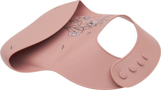 Kikka Boo Waterproof Bib Silicone with Button & Pocket Flora Blush for 6 m+