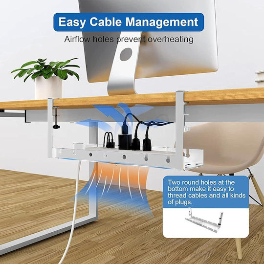 Cable Organizer Under Desk White Metal