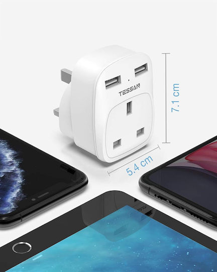 Tessan Einzelne Steckdose 3 Positionen mit 2 USB-A